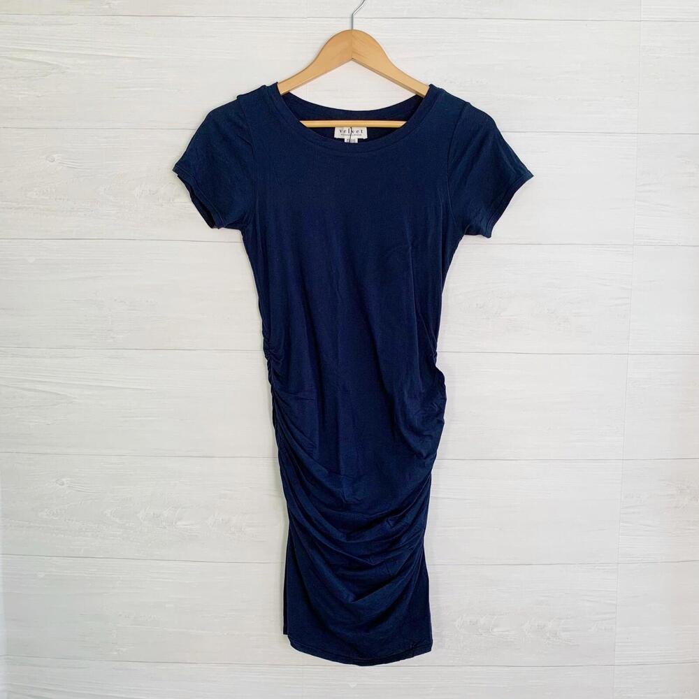 NWT Velvet Graham & Spencer - Midnight blue ruched t-shirt dress, S